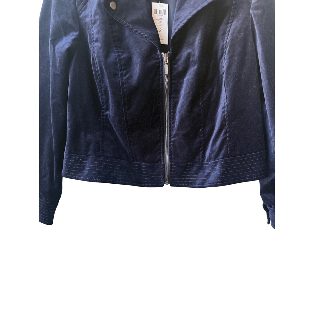 Chicos Size‎ 2 Moto Velvet Jacket Size L NWT Navy Blue Plush Short Velveteen - Picture 4 of 10